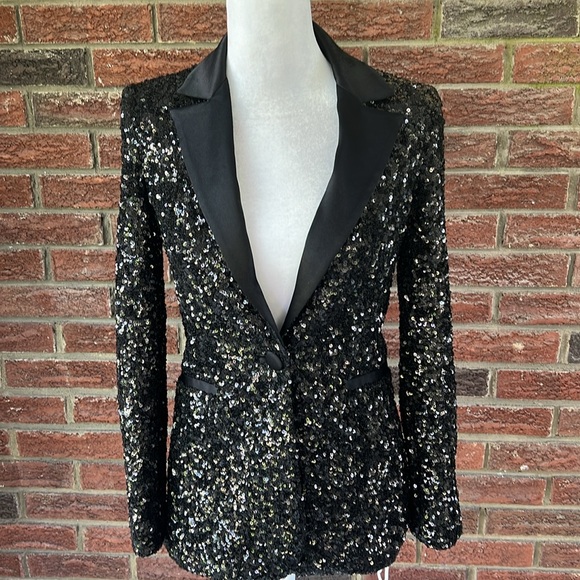 ALICE + OLIVIA Breann Sequin Fitted Blazer Black Size 2 NWT - Picture 6 of 12
